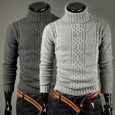 Herren-Strickpullover, lässig, Zopfmuster, Doppelkragen-Tops, Winter-Mann, Stehkragen, dicker, warmer Pullover