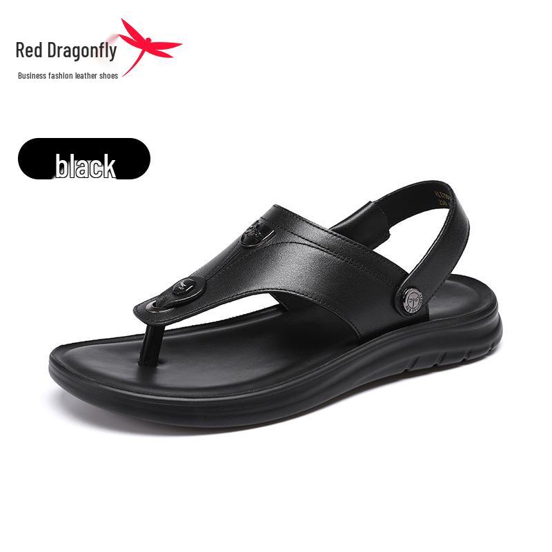 Red Dragonfly Men s Non-Slip Leather Flip-Flops - Genuine Cowhide Summer Beach Sandals. Size 42
