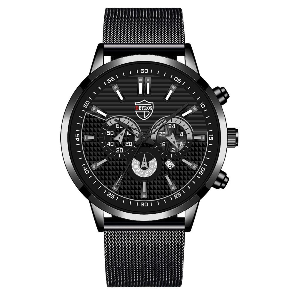 Trendy Men'S Watch Student Quartz Watch Stainless Steel Watch Calendar