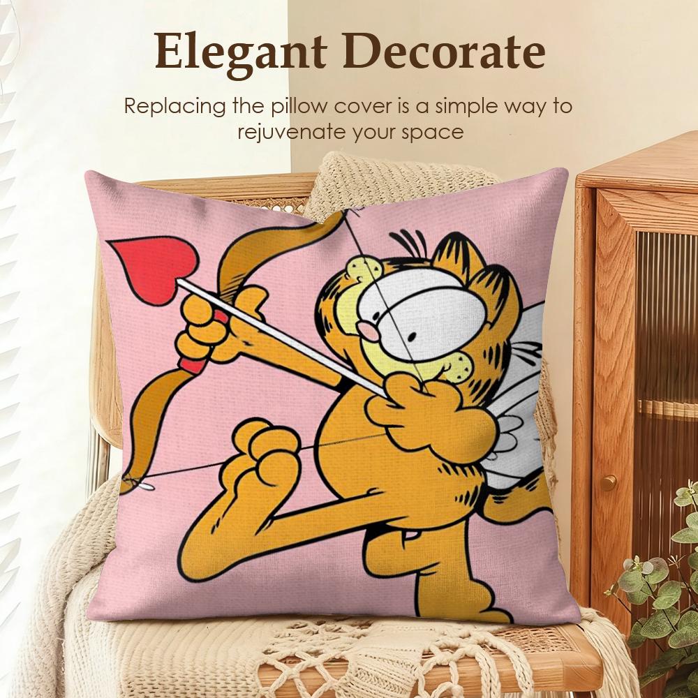 Cartoon GGarfield Cat Cushion Cover Natural Linen Organic Fabric DoubleSided Printing Sofa Home Decor Gift Pillow Case