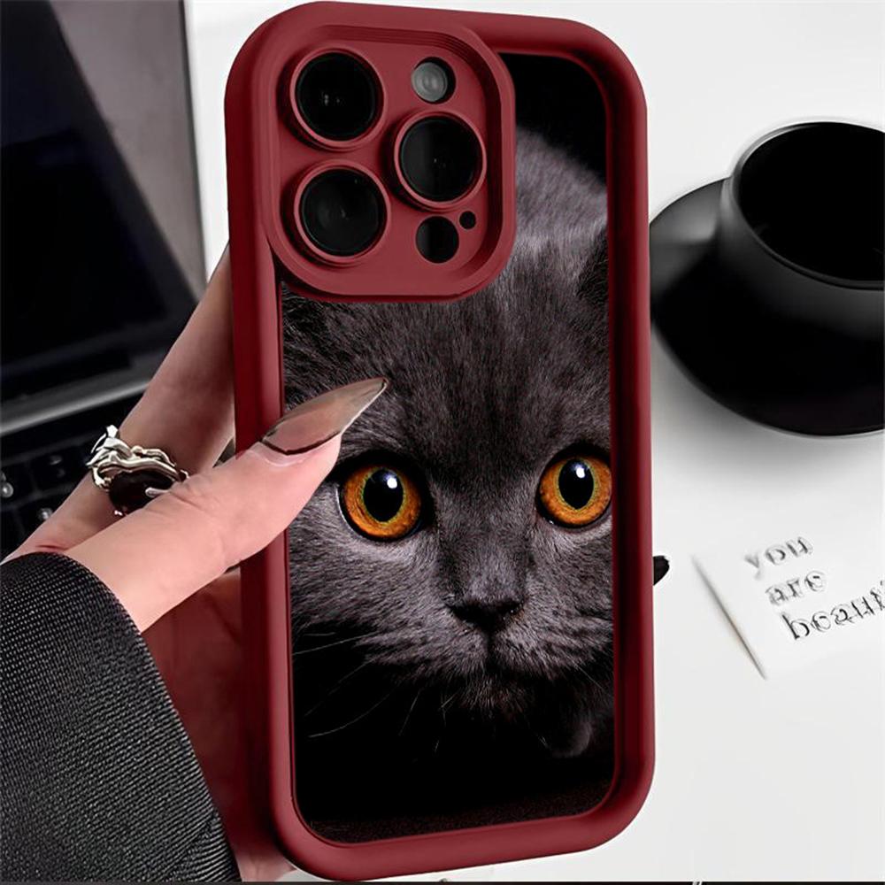 LZ3 Black Cat Green Eyes Silicone Phone Case for iPhone 11 13 14 15 16 Pro Max 7 8 16 Plus 12 mini XS Max XR Shockproof Back Cover
