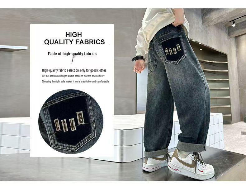 Boys' Stylish Jeans for Spring/Autumn - Trendy and Versatile Long Pants for Medium to Large Children