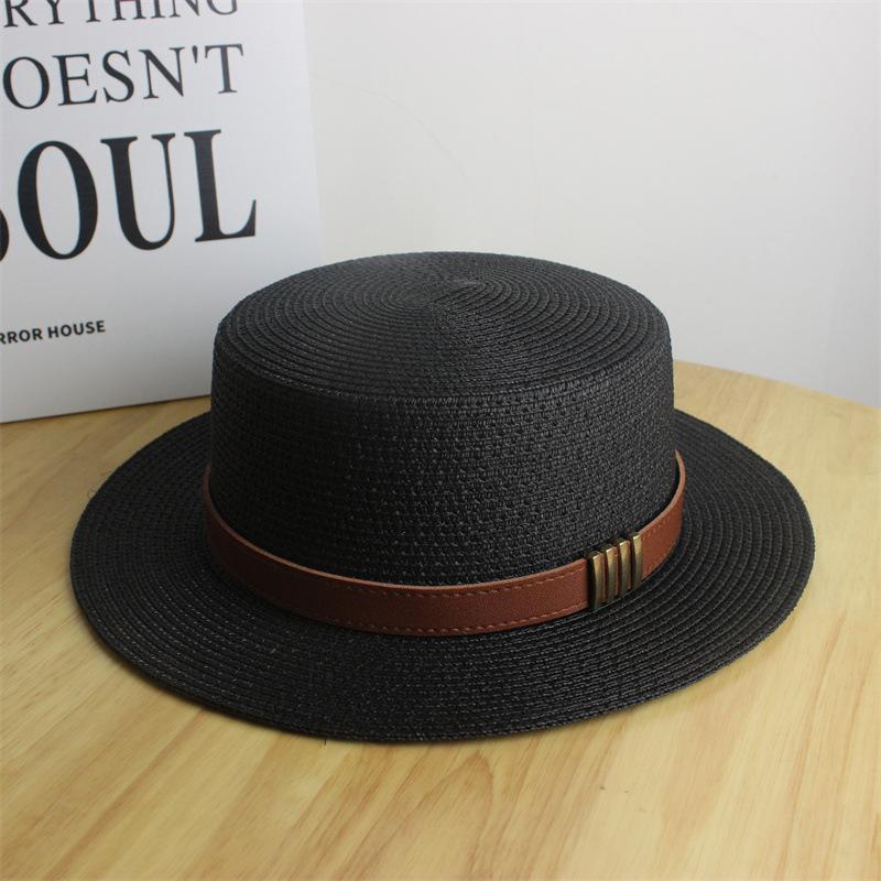 Sunscreen hat, sunshade belt buckle, flat hat, top hat, outdoor beach outing, straw hat, female summer versatile flat brim tide