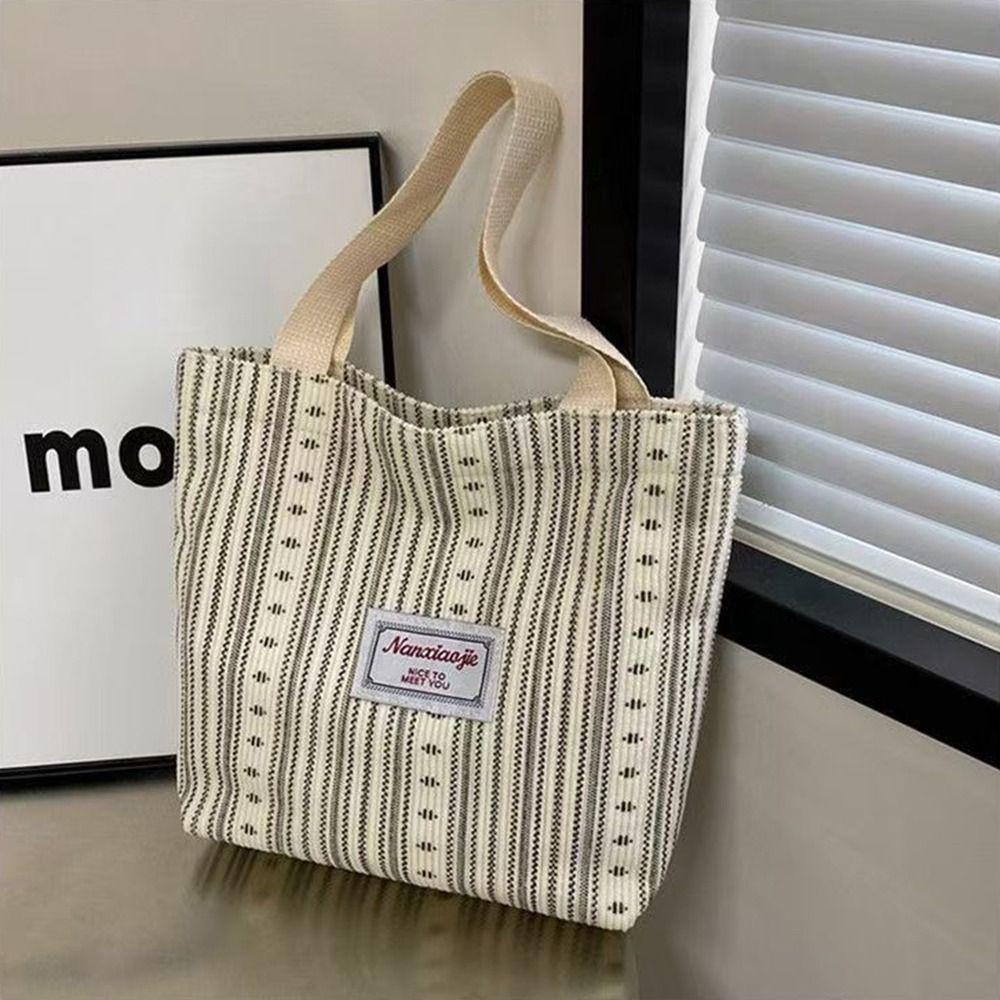 Simple Commuting Shoulder Bag Classic Design Striped Shopping Bag Canvas Tote Bag  Women Lady