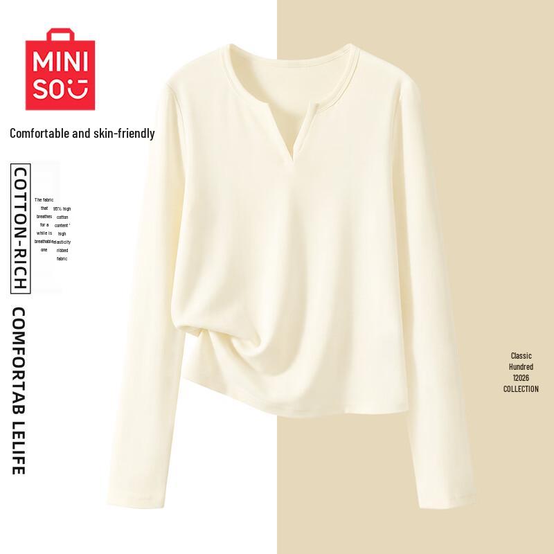 MINISO Women's V-Neck Long Sleeve Slim-Fit Knit Base Layer