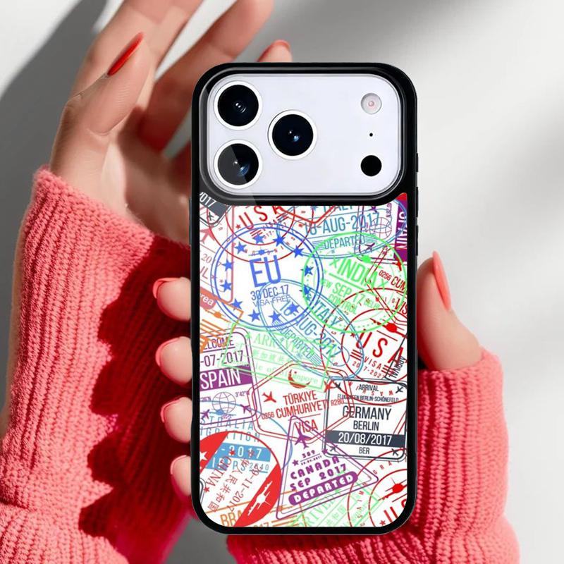 Retro Post Card Passport Stamps Phone Case for iPhone 17 Air 16e 15 14 13 Pro Max Back Cover for 12 11 Pro Coque