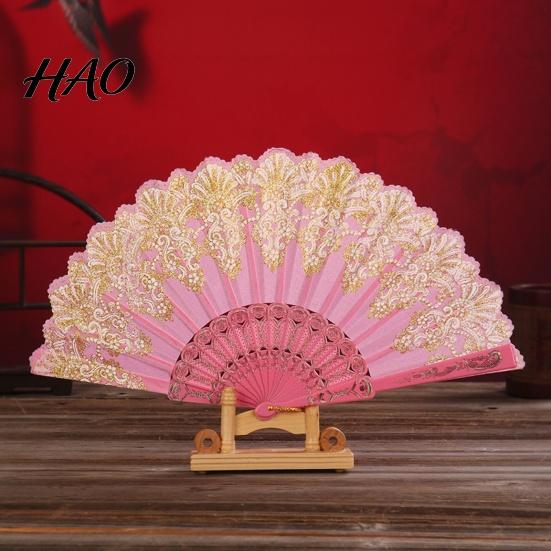 Dancing Fan Folding with Hanging Ring Smooth Opening Comfortable Grip Dance Clear Pattern Chinese Style Fabric School Supply