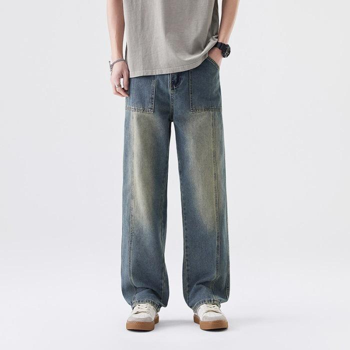 Spring American High Street Loose Straight Wide-leg Jeans Men's Floor Trousers