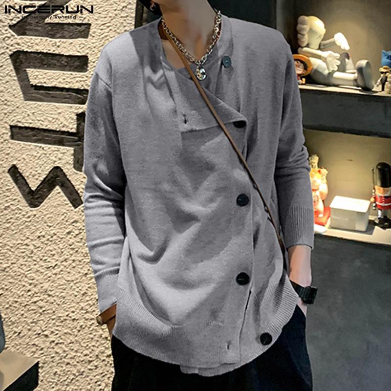 

INCERUN Мужские трикотажные топы с длинными рукавами и нерегулярными пуговицами по бокам