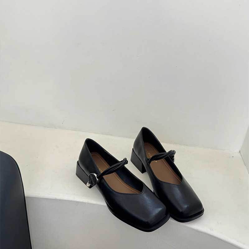 

Spring 2025 new retro square head thick heel Mary Jane shoes fairy shoes fairy wind gentle one pedal single shoes 40 чёрный