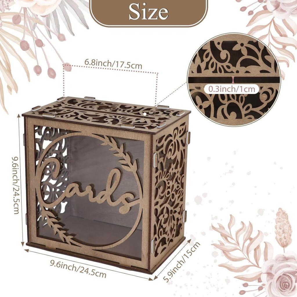 Black Acrylic Wedding Card Box Gift for Wedding Reception, DIY Wedding Envelope Money Card Box for Wedding Decorations