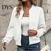 Comfortable Women Workwear Fall Winter Zip-Up Jacket, Solid Color Long Sleeve Casual Jacket Outwear, Round Neck Autumn Coat with Ribbed Collar