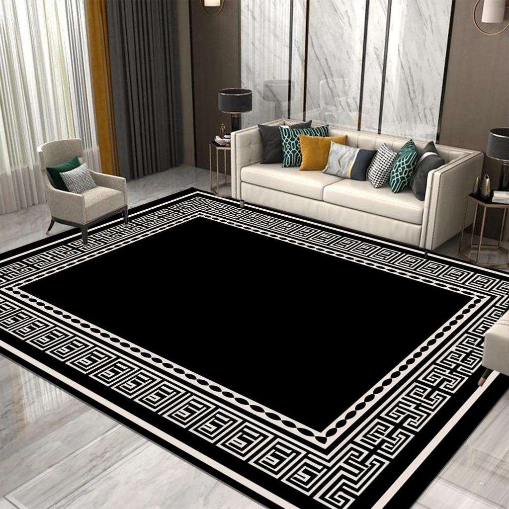 Modern Style Luxury Carpet Living Room Large Sized Rug Home Decoration Bedroom Non Slip Rug Washable Sofa Coffee Table Mat Black