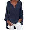Womens Cotton Linen V Neck Long Sleeve Button Blouse