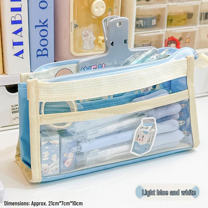 

Dopamine Color Block Transparent Pencil Case: Multi-Layer Patchwork Design for Students Six-Layer Pen Bag 21*7*10cm