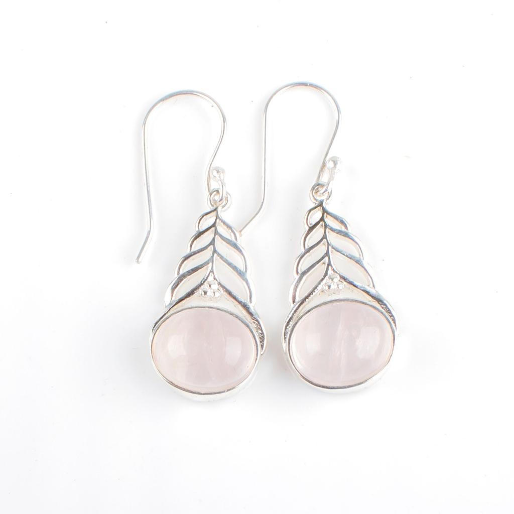 Rose Quartz Gemstone 925 Sterling Silver Jewelry Earrings 1.64" Gift For Her CE-1-30