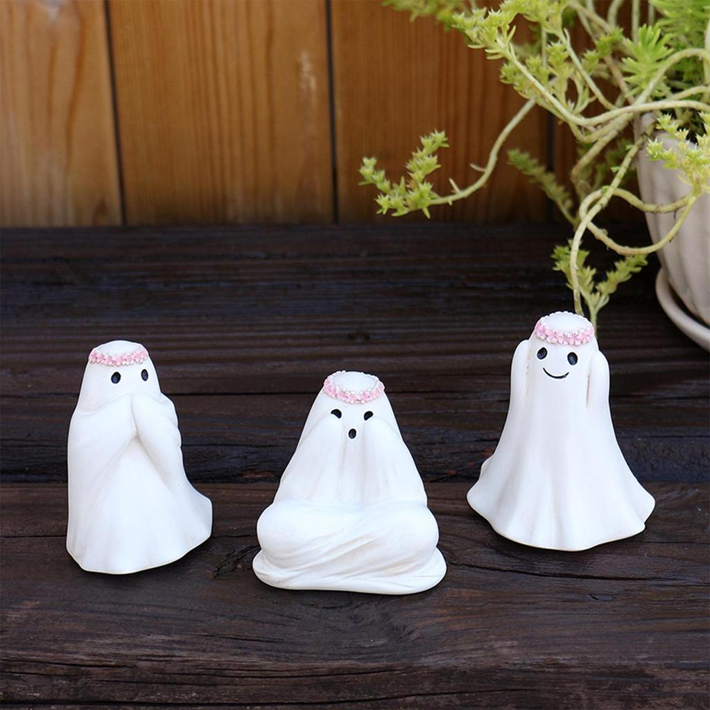 Ghost Figurine Ghost Halloween Figurine 3 Pieces Resin Decorations Festive Sculpture For Table Home Desk Birthday Shelf