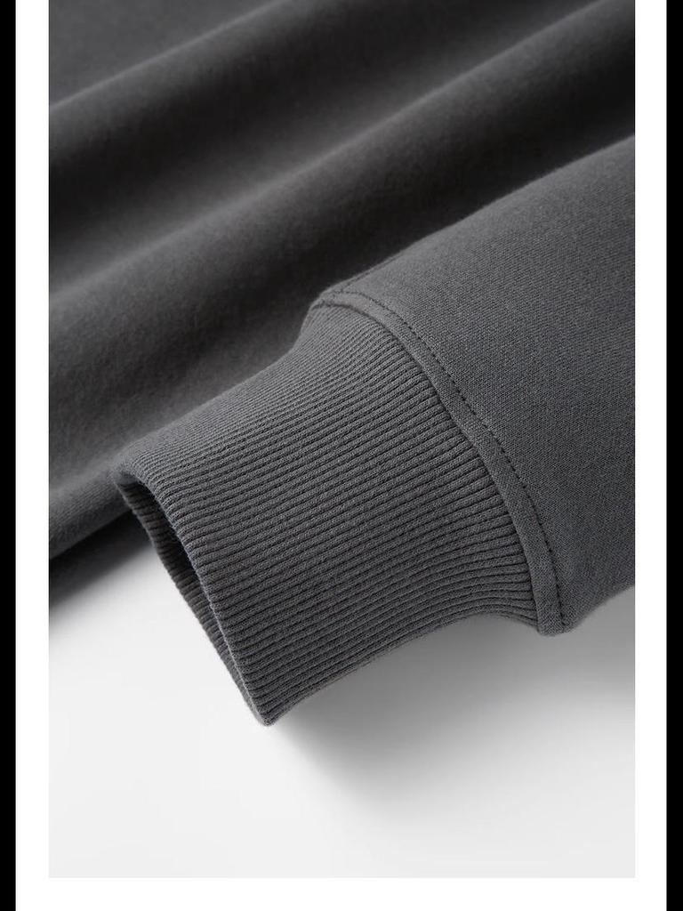 Unisex Heavyweight Cotton Sweatshirt, 300g, Long-Sleeve, Round Neck, Plus Velvet, Solid Color.