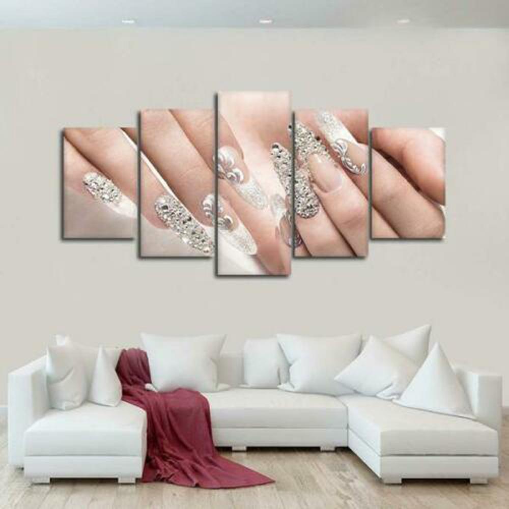 No Framed 5 Pieces Beauty Girl Nail Salon Hand Make Up Wall Art Canvas Posters Pictures Paintings Home Decor for Living Room