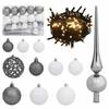 VidaXL Set of Christmas Baubles with Spike and 150 LEDs 61 Pcs White and Grey 330099