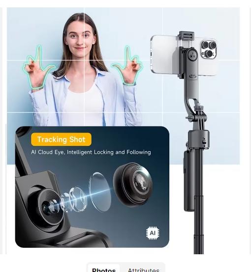 TT07 Telescopic Selfie Stick 1760mm Tripod with AI Face Tracking 360 Degrees Rotation Wireless Remote Control for Phone