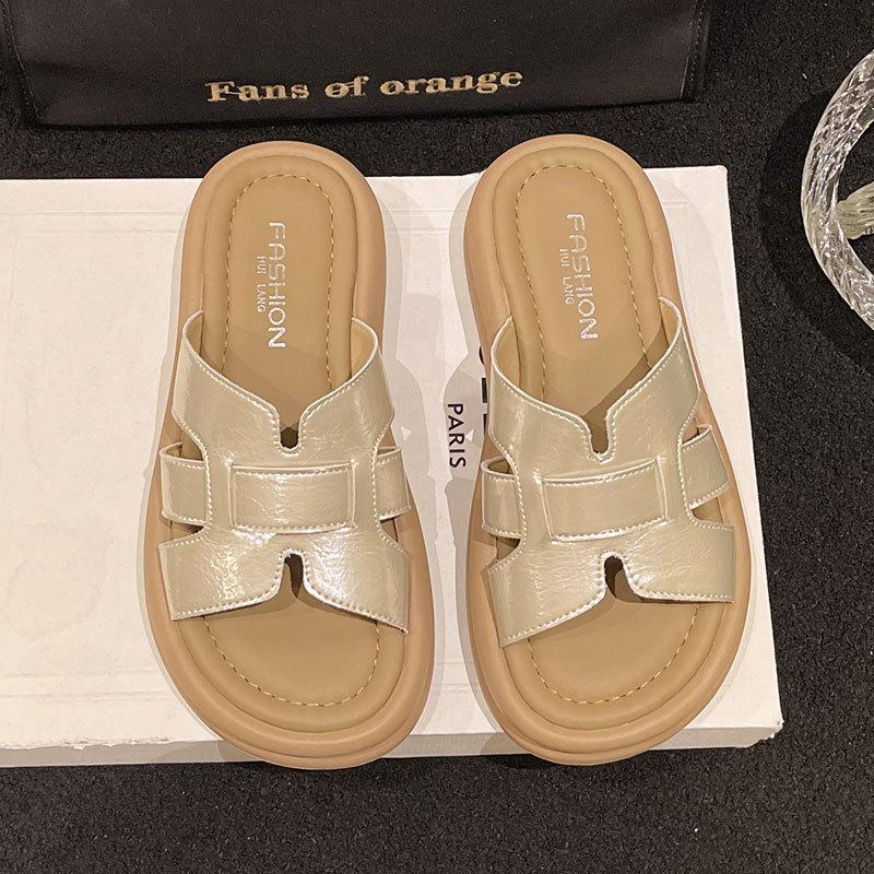 

Lazy breathable weaving~! 5cm thick bottom heightening outer wear slippers women s summer ins beach breathable sandals 35