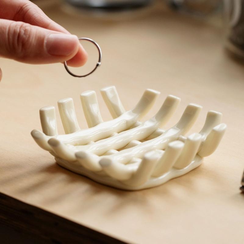 Countertop Ceramic Soap Dish with Raised Drain Rails for Bathroom Sink Use, Kitchen Counter and Guest Washroom