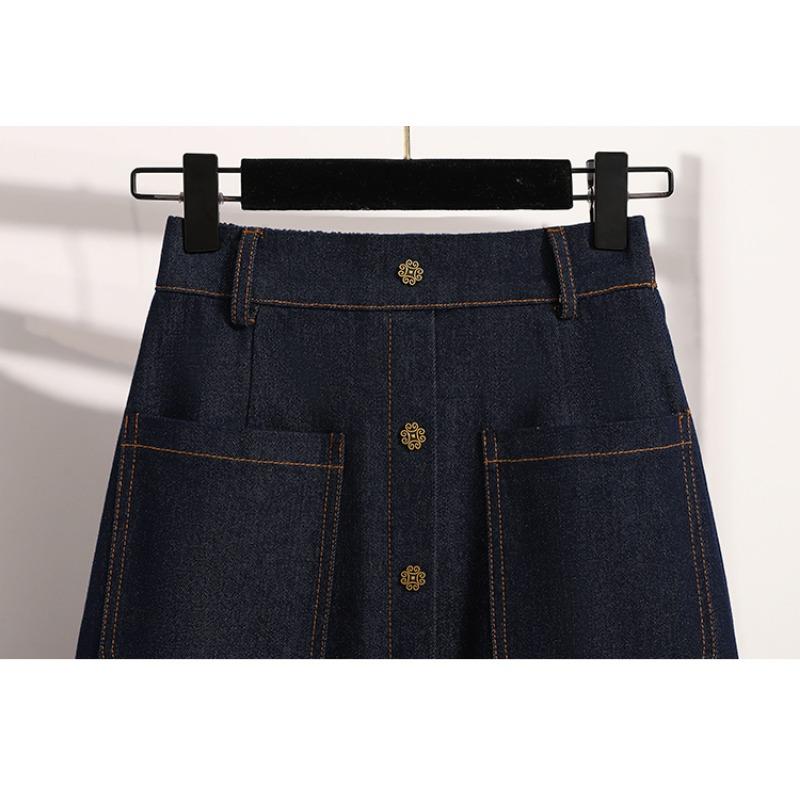 DIMANAF 2025 Plus Size Spring Denim Skirts Women Clothing Blue Fashion A-Line Jeans Skirt Belt Waist
