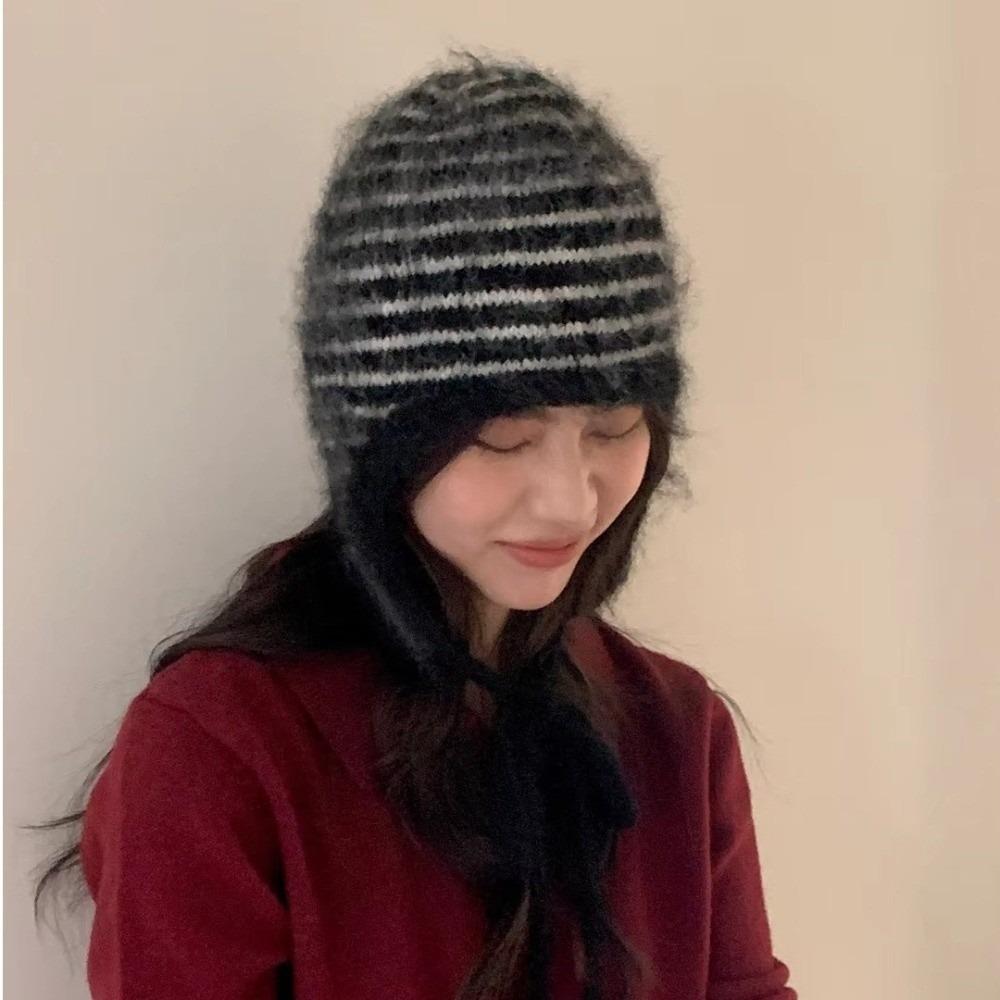 Colorful Earflap Knitted Hat Striped Baggy Beanie Hat Fashion Striped Balaclava for Outdoor Ski
