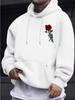 Men's Fashion Casual Streetwear for Autumn and Winter, Featuring A Warm Fleece Hoodie with A Rose Print and A Drawstring Hood.