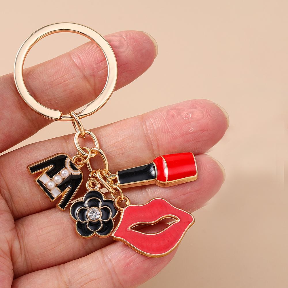 Aihua Elegant Brand Design Red Lips Highheels Perfume Lipsticks Keychains For Women Girls Handbag Pendant Keyrings Jewelry Gift