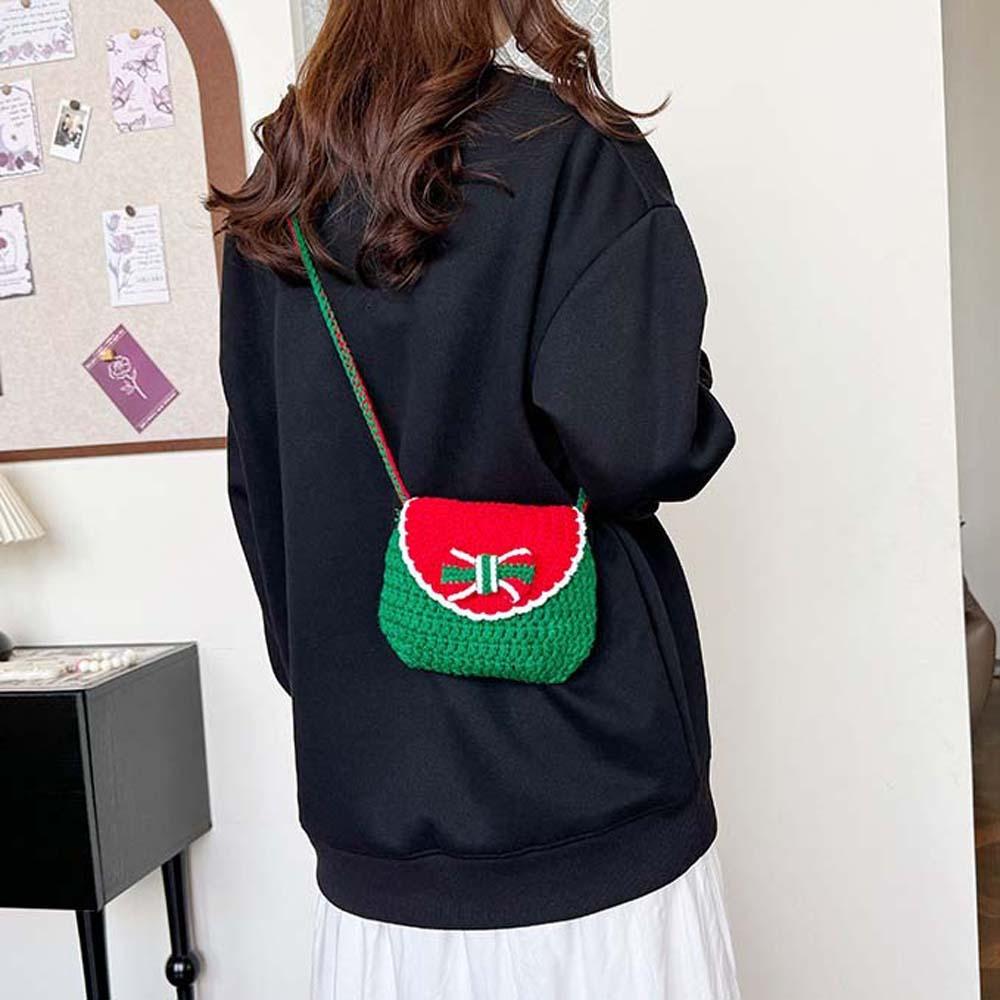 Elk Deer Woven Square Pouch Bow Contrasting Colors Purse Portable Christmas Crossbody Bag  Kids
