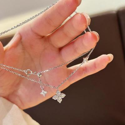 S925 Sterling Silver Zircon Four-Leaf Clover Pendant Necklace for Women - Elegant, Versatile Clavicle Chain