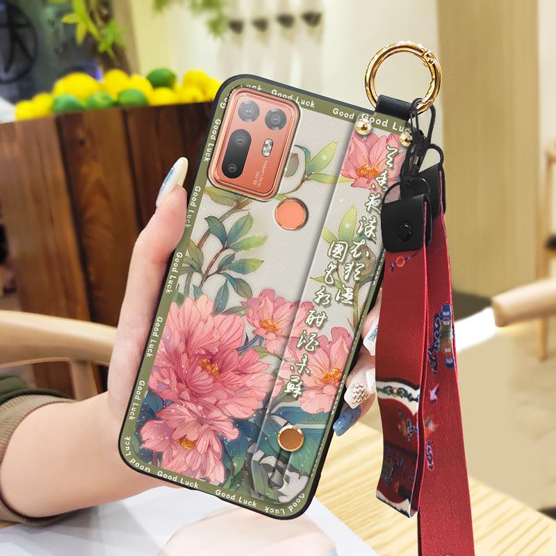 Lanyard Fashion Phone Case For HTC Desire 20 Plus/D20+ Kickstand Wristband Shockproof Waterproof Wrist Strap Silicone