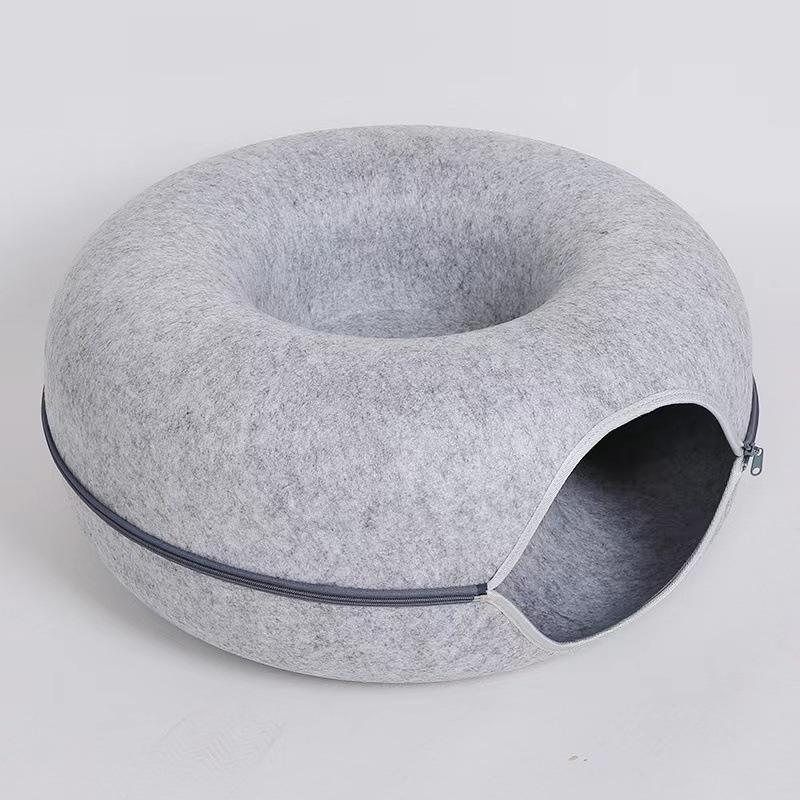 1PC Felt Cat Bed Enclosed Cat Cave with Zipper, Foldable Indoor Cat House, Cozy Donut Shape Pet Bed for Small to Medium Cats