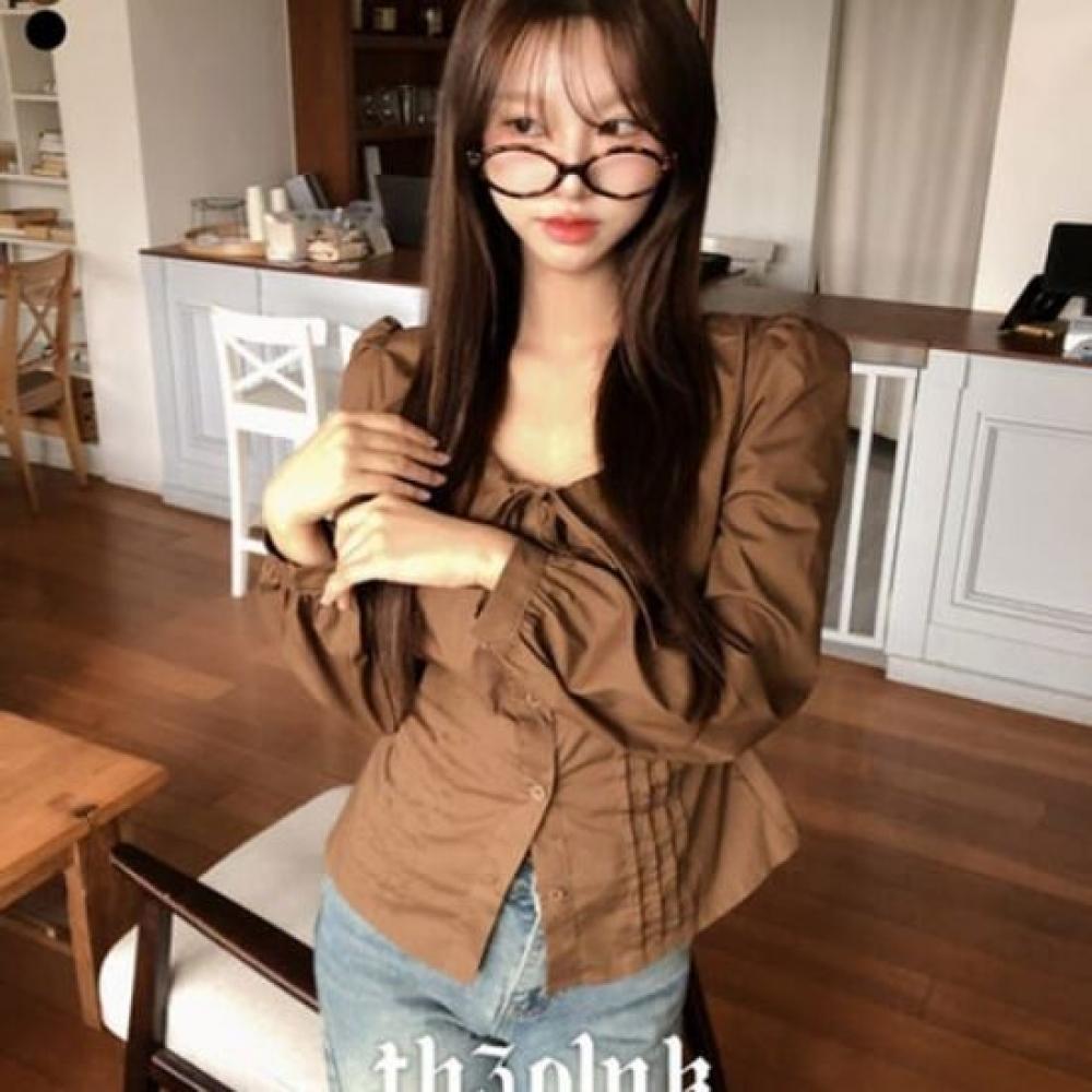 The Pink Women Lay Loose Fit Shirring Puff Pintuck Blouse