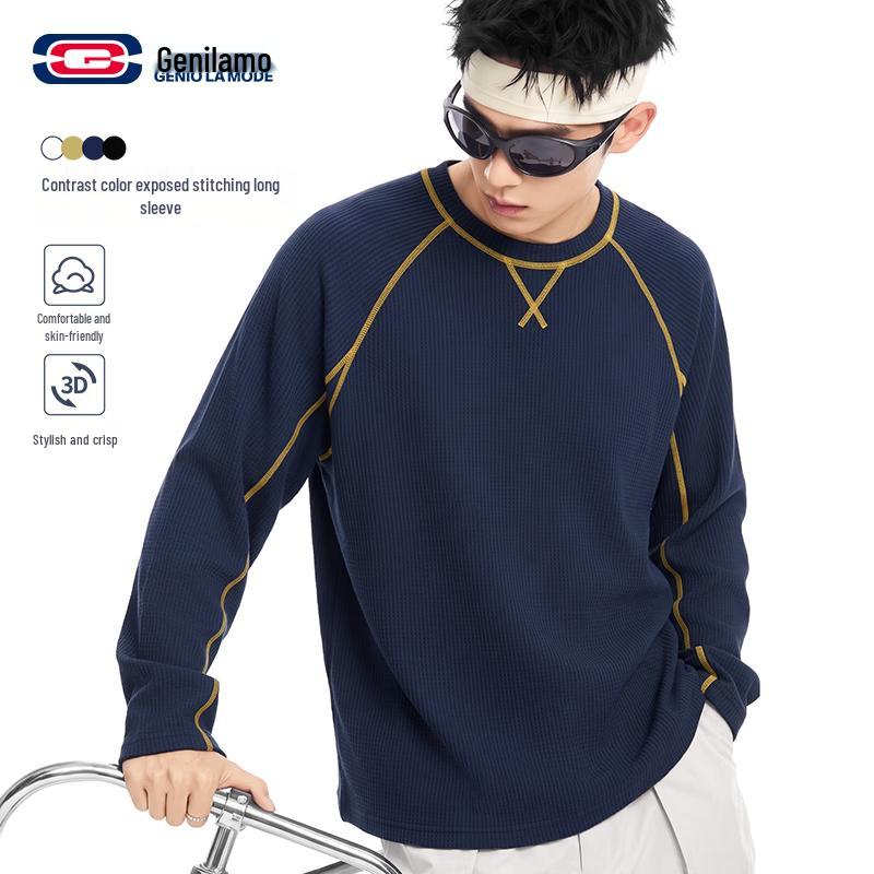 GENIOLAMODE Men's Minimalist Long Sleeve Casual T-Shirt