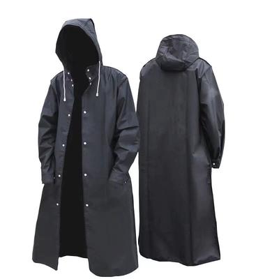 Mid-Length Black Waterproof Raincoat with Hood Perfect for Hiking Travel Fishing & Climbing Hand Washable EVA Material