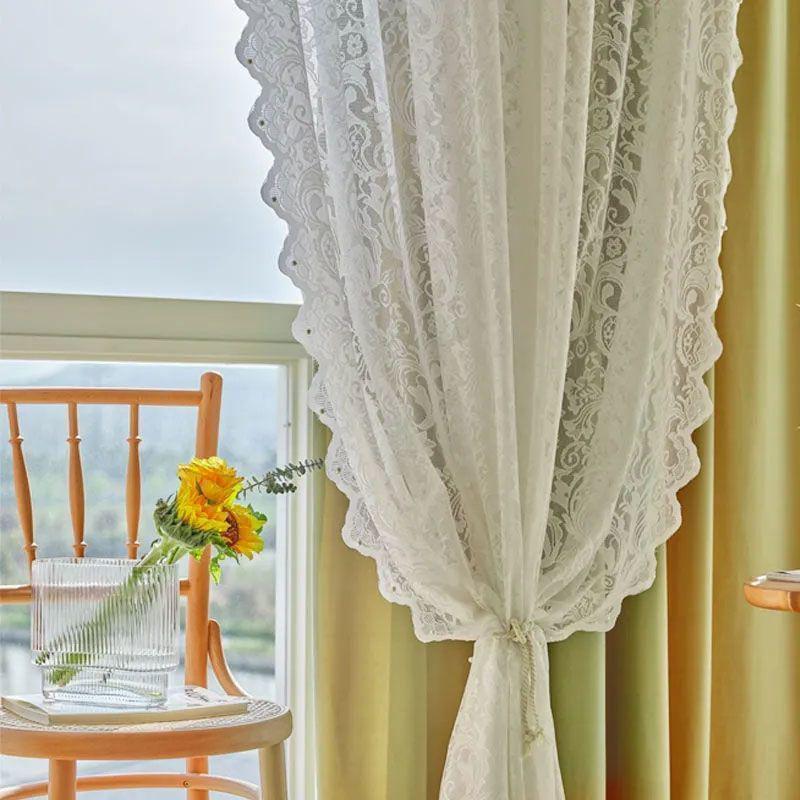 Telescopic Rod French Lace Gauze Curtains for Bedroom, Bay Window, Balcony, & Door