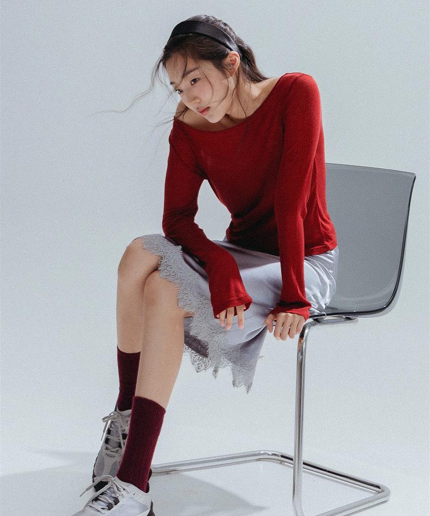 ANNEHEARTS Wool Modal Slim Tee_Red