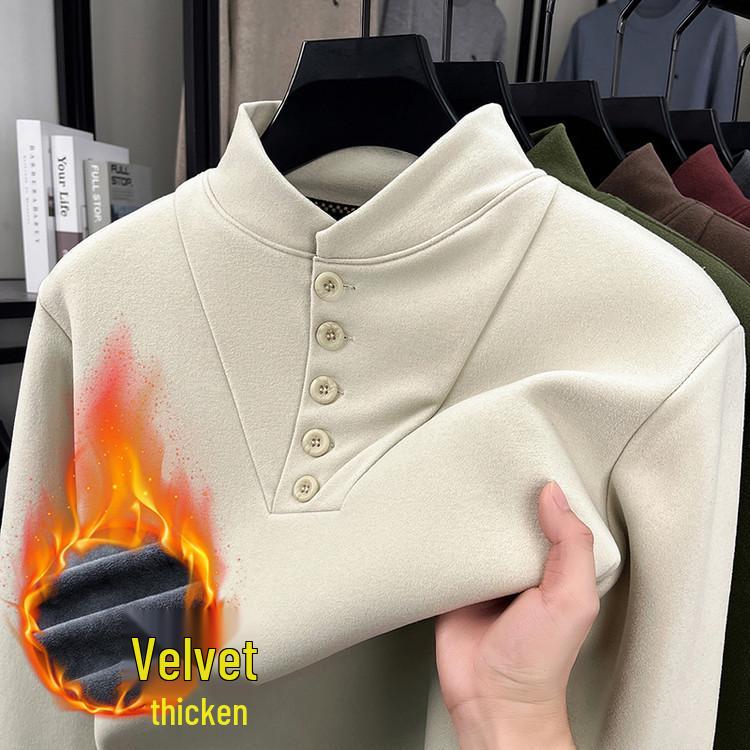 

Men s Winter Brushed Cotton Velvet T-shirt - Thickened Base Layer, Warm Hoodie for Middle-Aged Dads XXL