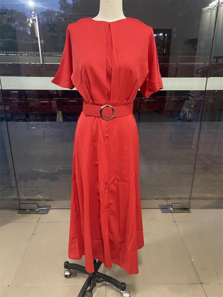 2024 Spring/Summer Pleated Drawstring Women's Maxi Dress - Solid Color Fashion