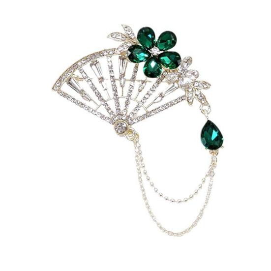 

Ретро кисточка-веер, брошь, булавка, блестящие стразы, инкрустированный значок, костюм, лацкан, шаль, шарф, значок, вечерние аксессуары для вечерней одежды зелёный