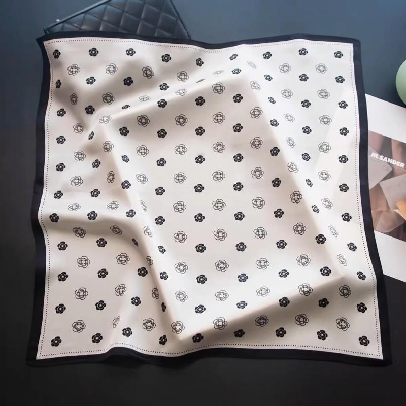 70x70cm Lightweight Cotton Silk Square Scarf With Boho Floral Print Breathable Neck Wrap Women