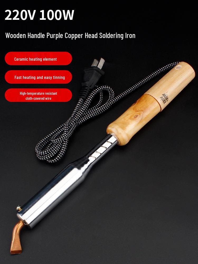 Leistungsstarkes elektrisches Lötkolben-Set mit Holzgriff & Lila Kupfer-Spitzen