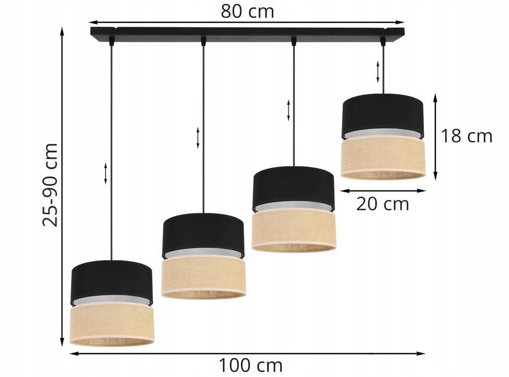 Hängelampe, Deckenleuchter, Lampenschirm 20cm, Schwarz
