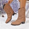 Fashion Thick-heeled Pointed-toe Short-leg Pants Ankle Boots for Women's Shoes 2025 New Style Autumn Winter Retro Western Denim Boots