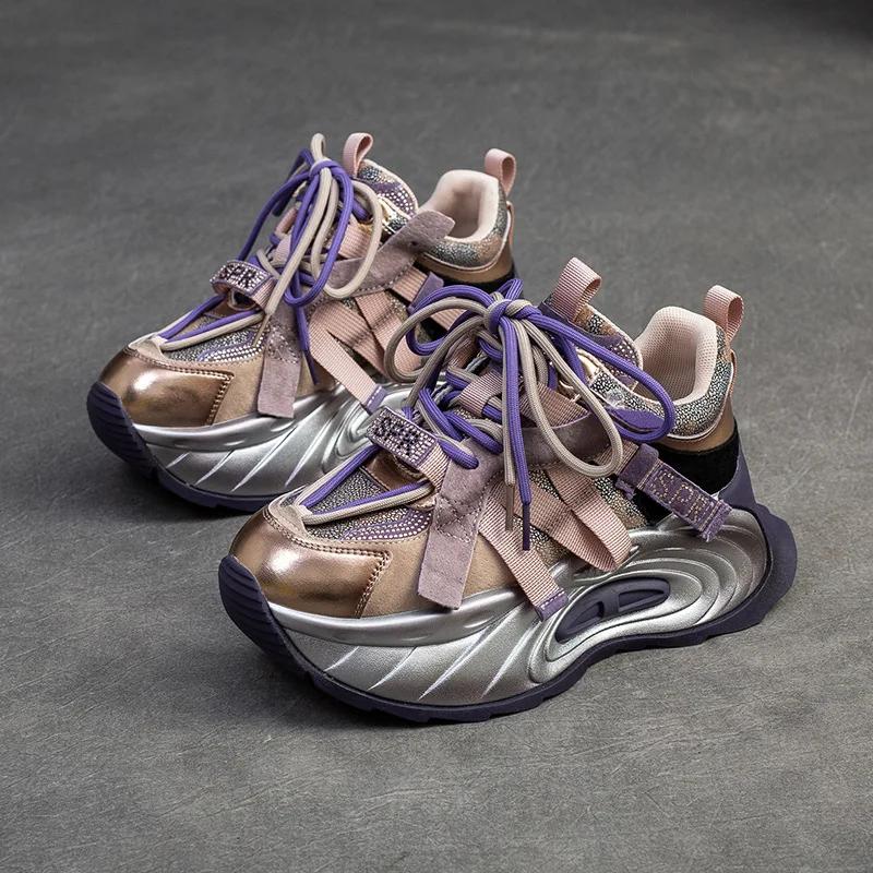 

Мода Горячая распродажа 6 см танкетка Блестящие Массивные Кроссовки Обувь Женская Весенние Ботинки Стразы Натуральная Кожа Осень Лето Вулканизированная Платформа 40 фиолетовый