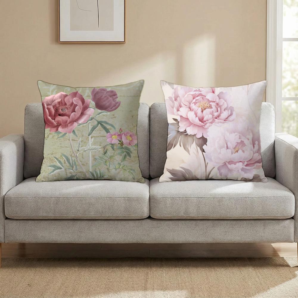Pink Peony Flowers Cushion Cover Multi-Scene Pillow Cover for Home & Car - Reversible, Soft & Durable for Daily Use