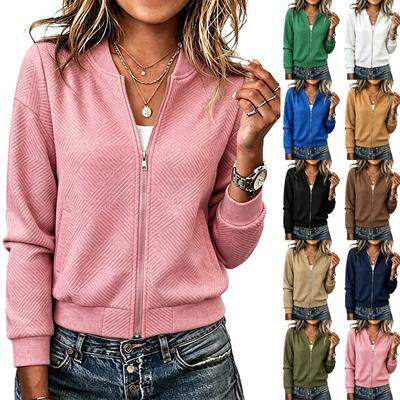 Women's Knitted Zip Front Cardigan Long Sleeve Color Casual Jacket